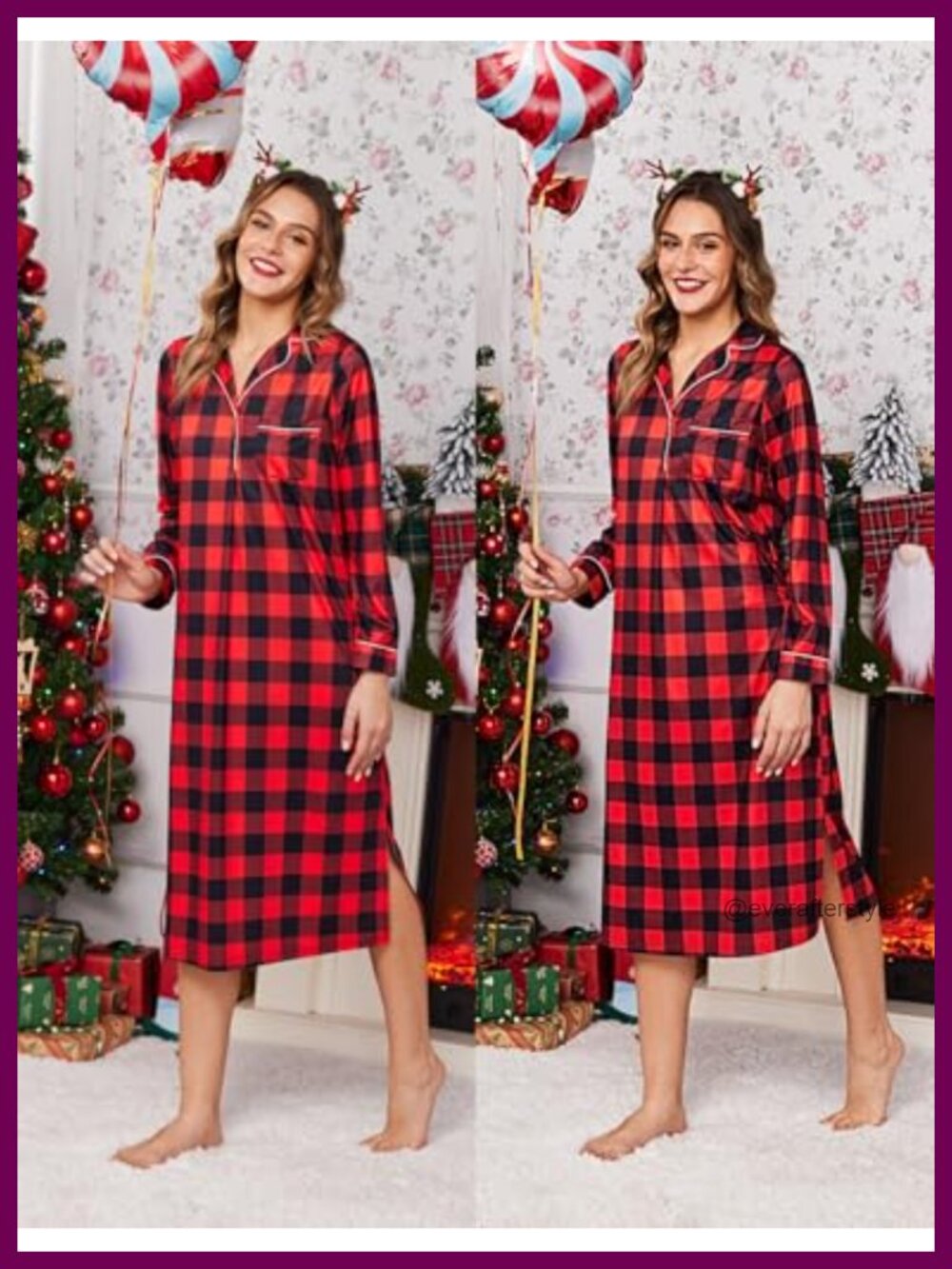 Ekouaer Long Sleeve Button Down Nightgown Sleepshirt Loungewear - Picture 2 of 6